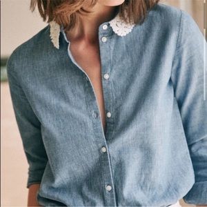Sezane Gina chambray lace collar top💙